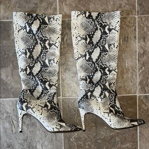 Steve Madden Black and White Snakeskin Heeled Boots
